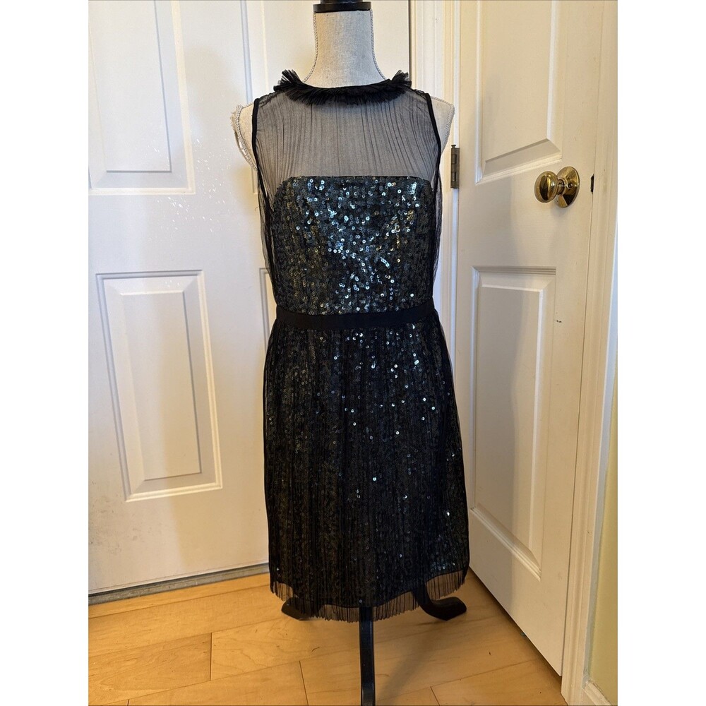 SHEER & CHIC Phoebe Couture Black Mesh Silver Sequined Strapless Dress Size 10